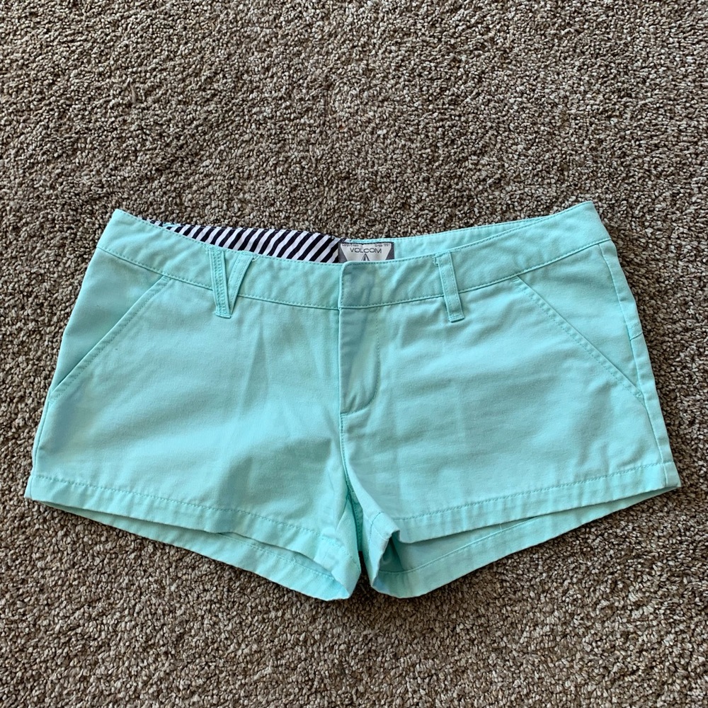 Volcom Mint Green Cotton Short Shorts, Size 3